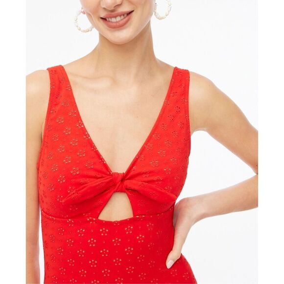 J. CREW FACTORY swimsuit | red eyelet tie front cut out | size medium - Picture 4 of 11